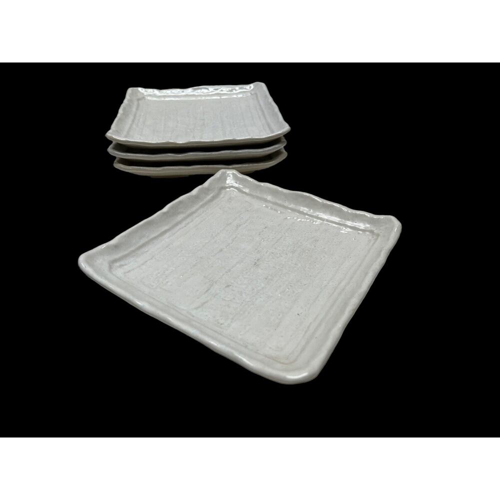 Modernist Studio Pottery Square Sushi Plates Wabi Sabi Japanese Style Set of 4